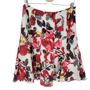 Floral Silk Cotton Skirt 6 Watercolor Print A-Line Romantic Garden Party Art